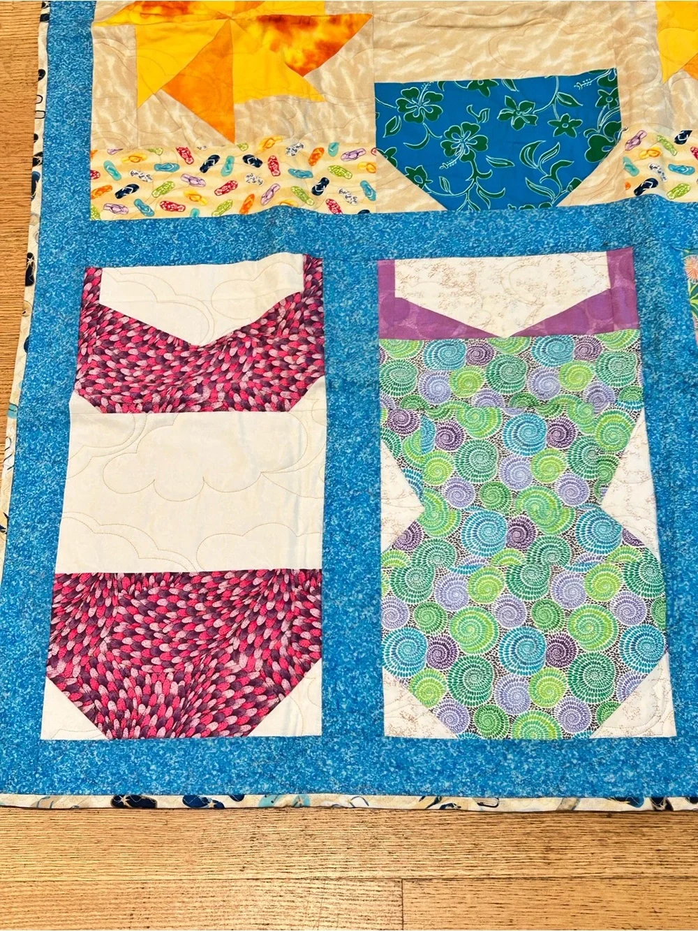 Handmade Quilt Throw Swimsuit Whimsical Summer 61”x36”‎